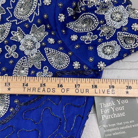Stenay Dress Women‎ 8 Blue Silver Paisley All Over Embellish Silk Formal VTG NWT - Picture 13 of 16